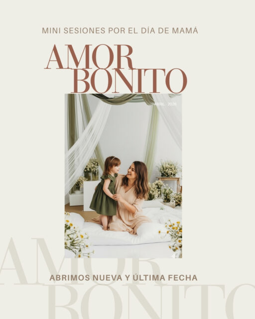 💐 𝐄𝐋 𝐌𝐄𝐉𝐎𝐑 𝐑𝐄𝐆𝐀𝐋𝐎 𝐍𝐎 𝐒𝐄 𝐄𝐍𝐕𝐔𝐄𝐋𝐕𝐄... 𝑺𝑬 𝑹𝑬𝑪𝑼𝑬𝑹𝑫𝑨 🤍
Por eso he preparado mis Mini Sesiones por el Día de Mamá, pensadas para que vivas un momento bonito, real y lleno de conexión✨
💐 ¿QUÉ INCLUYE?:
// 45 minutos de sesión en mi estudio
// 8 fotografías editadas en alta calidad
// Participan mamá y sus hijos
// Vestidos para mamá, para niñas hasta los 4 años y para niños hasta los 2 años.
Costo: US$250.
Reserva tu cupo con US$50 y cancela el saldo el día de la sesión.
Los cupos son limitados, si quieres recibir toda la información y horarios disponibles, escríbeme por DM o por mi WhatsApp.
